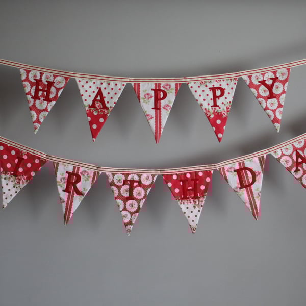 'Happy Birthday' bunting in shades of red and cream