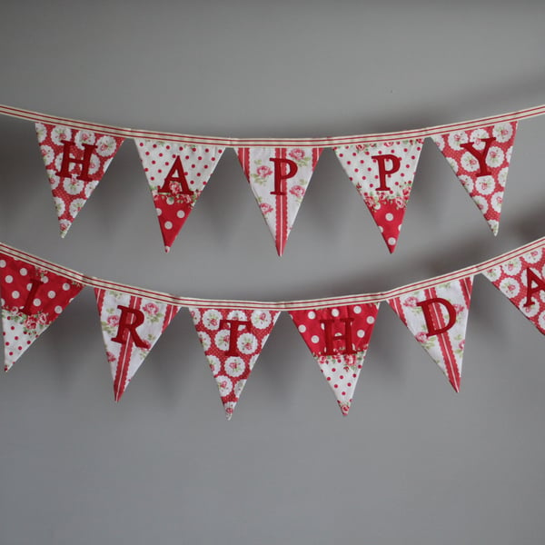 'Happy Birthday' bunting in shades of red and cream