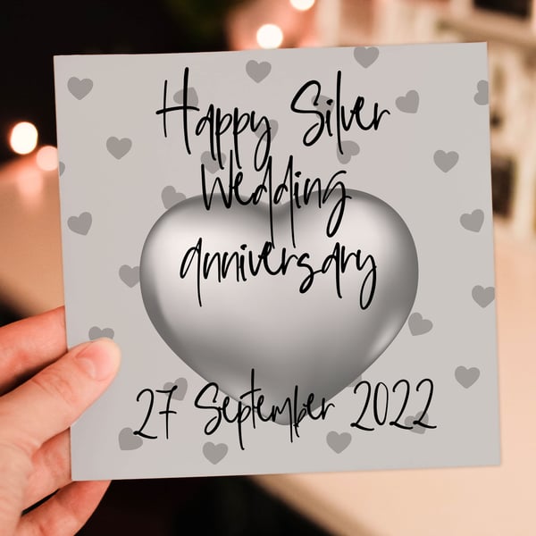 Silver (25th) anniversary card: Personalised with date
