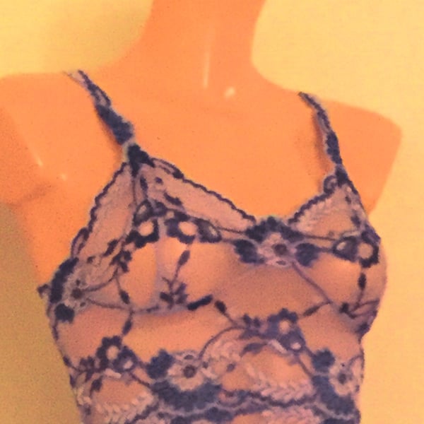 Strappy bralette , in hand dyed lace , sky tones ,from Fidditchdesigns 