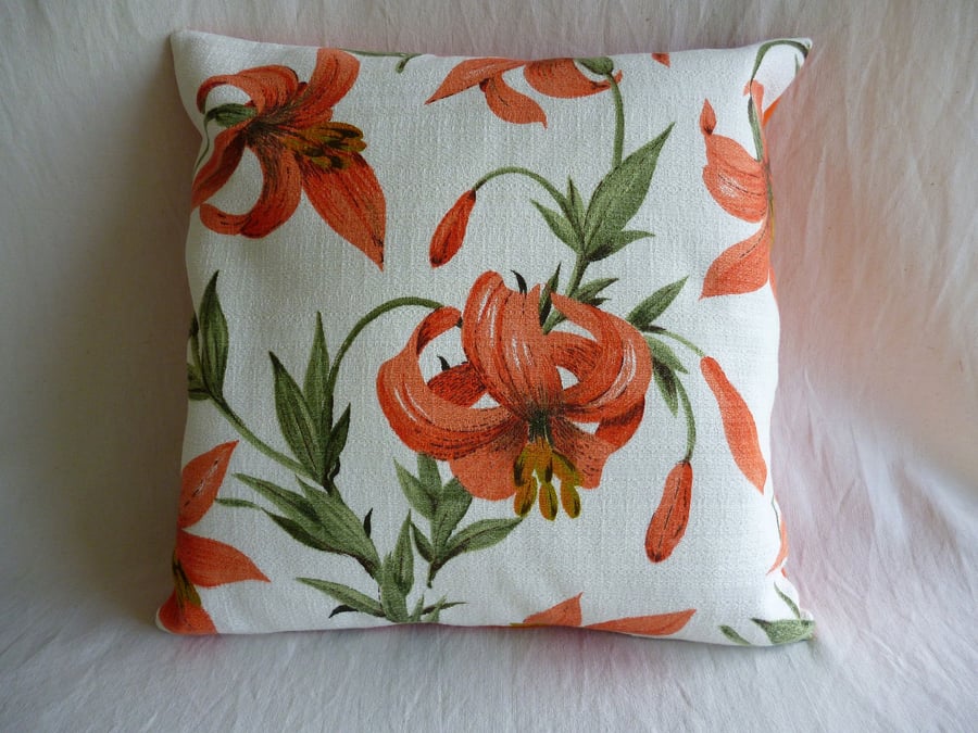 1950s vintage lily barkcloth cushion cover