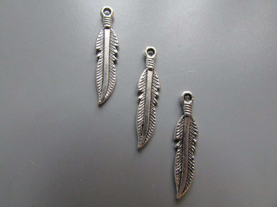 Silver Feather Jewellery making charm pendant X 3