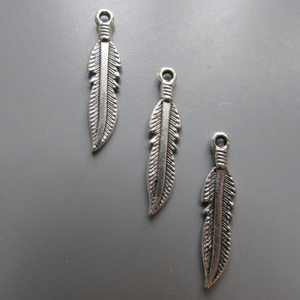 Silver Feather Jewellery making charm pendant X 3