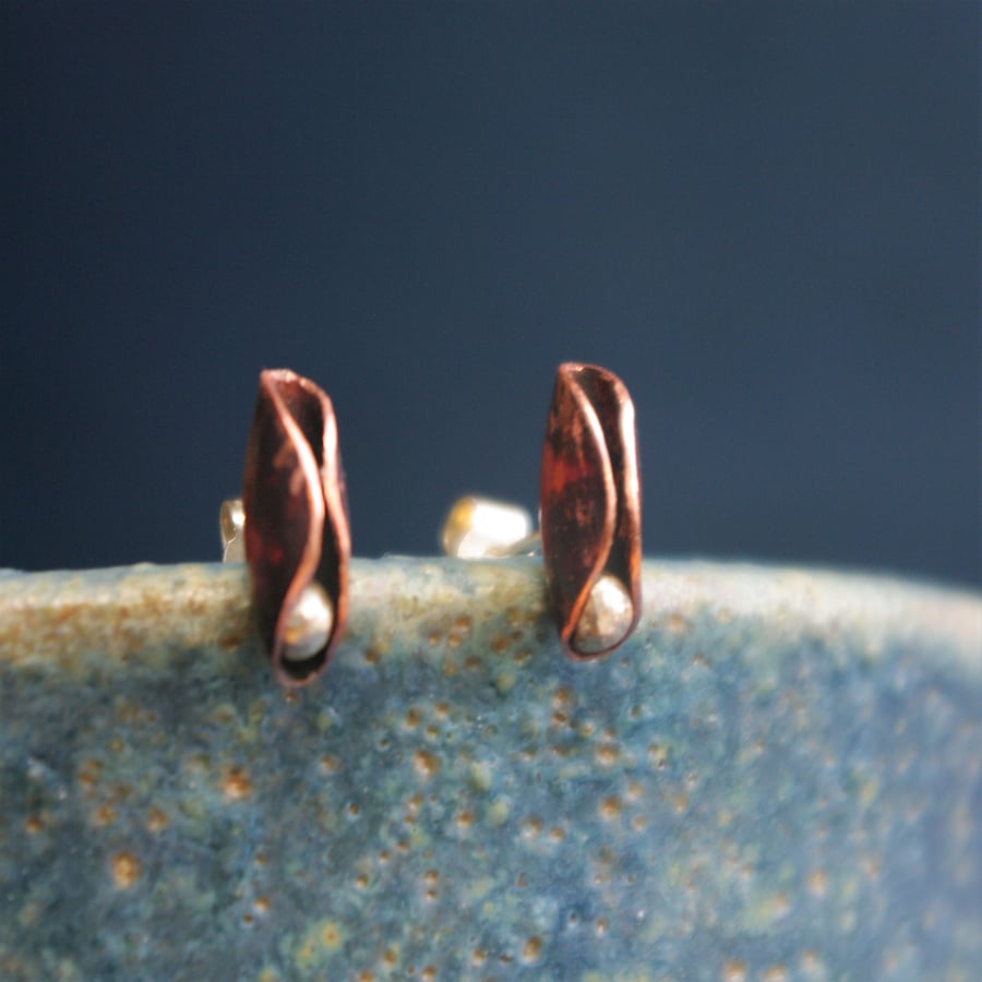 Copper Seed Pod Stud Earrings
