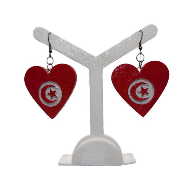Tunisian flag earrings.Tunisia loveheart earrings,ethnic jewellery, cresent moon