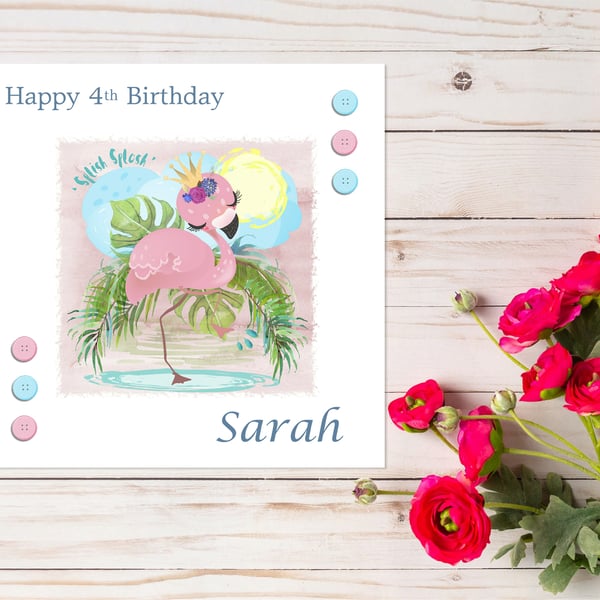 Personalised Splish Splosh Cute Flamingo Children's Birthday Card