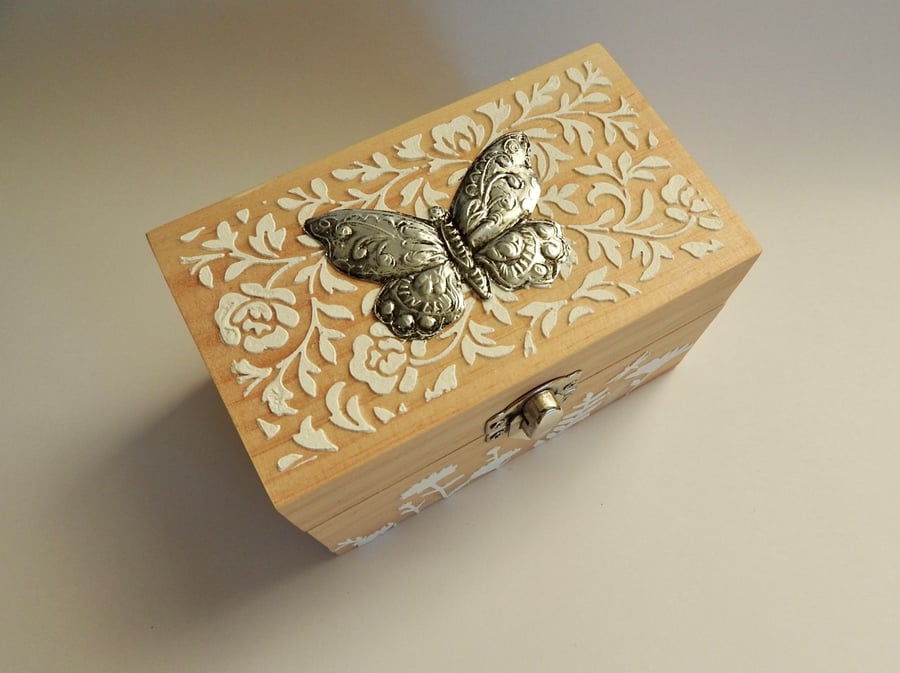 wooden trinket box with metal embossed design - Folksy