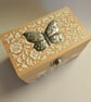 wooden trinket box with metal embossed design