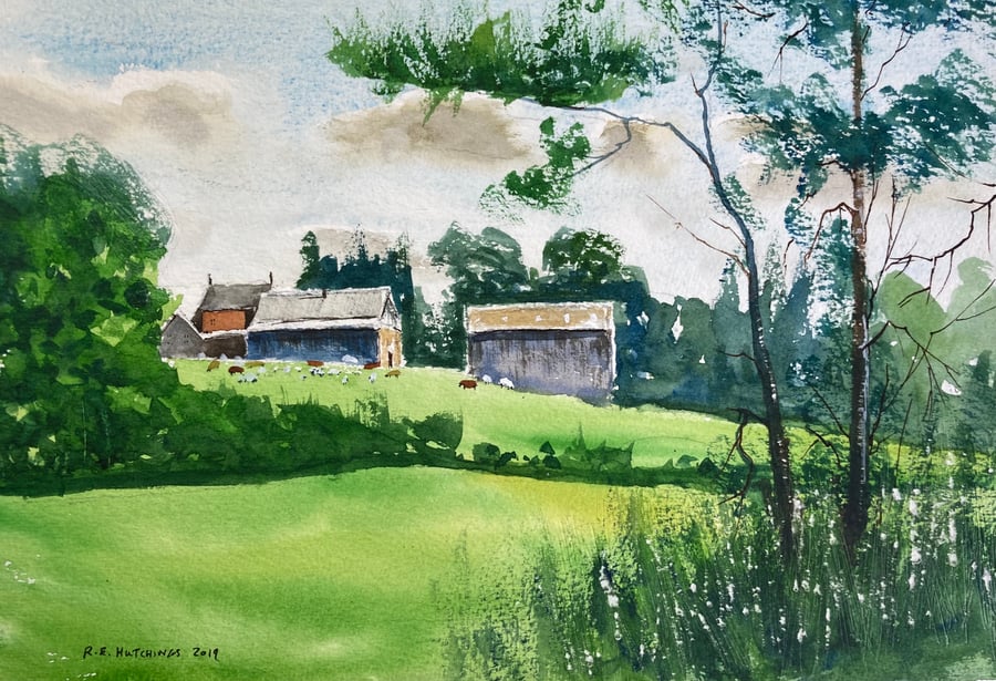 Whorlton back fields (Pure Original Watercolour)