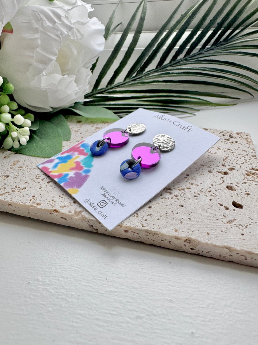 Silver Purple Blue Circle Tier Earrings - Perfectly Imperfect