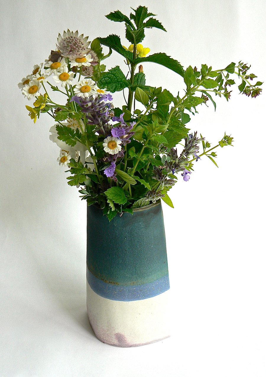 Blue and White Stoneware Vase Folksy