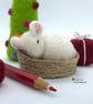 Miniature sleeping mouse in a wicker basket by Lily Lily Handmade