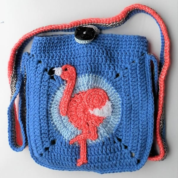 Crochet Shoulder Bag, Flamingo
