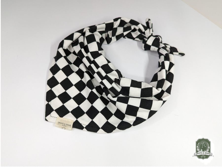 Tie on Dog Bandana Black & White Checkerboard