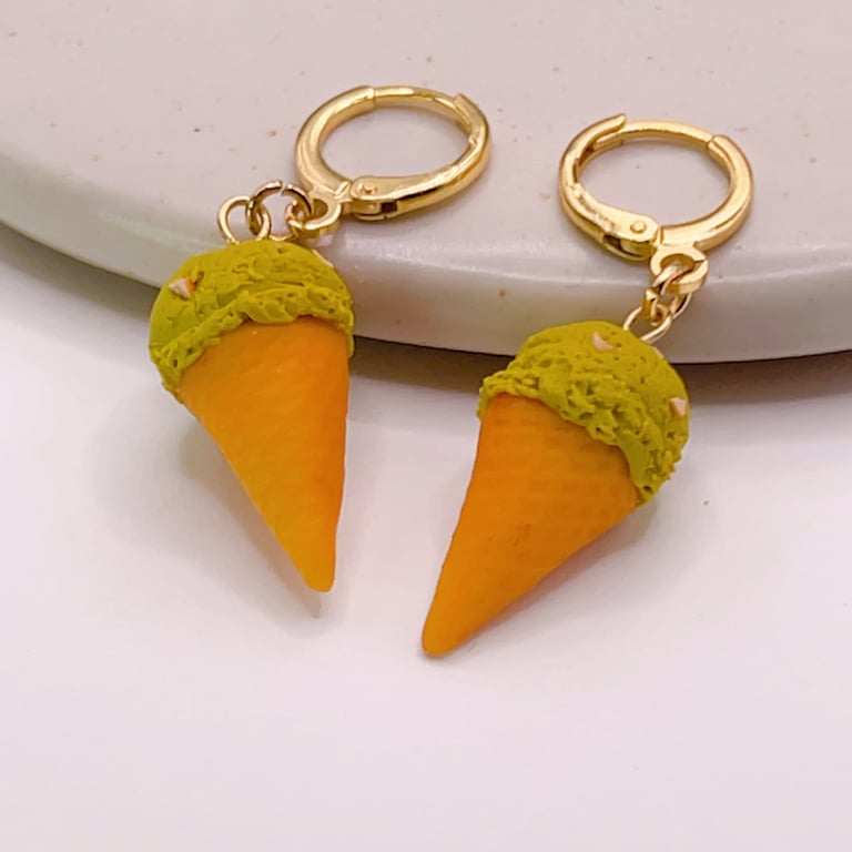Pistacio ice cream clay earrings, funny jewelry for gift