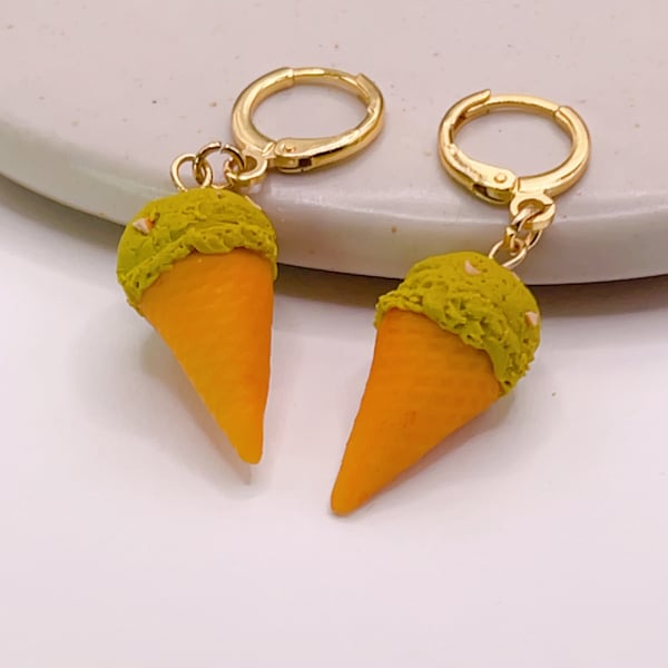 Pistacio ice cream clay earrings, funny jewelry for gift