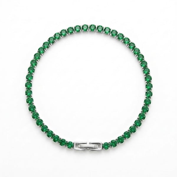 Green 5A Zircon Tennis Bracelet Stainless Steel Stackable Hand made