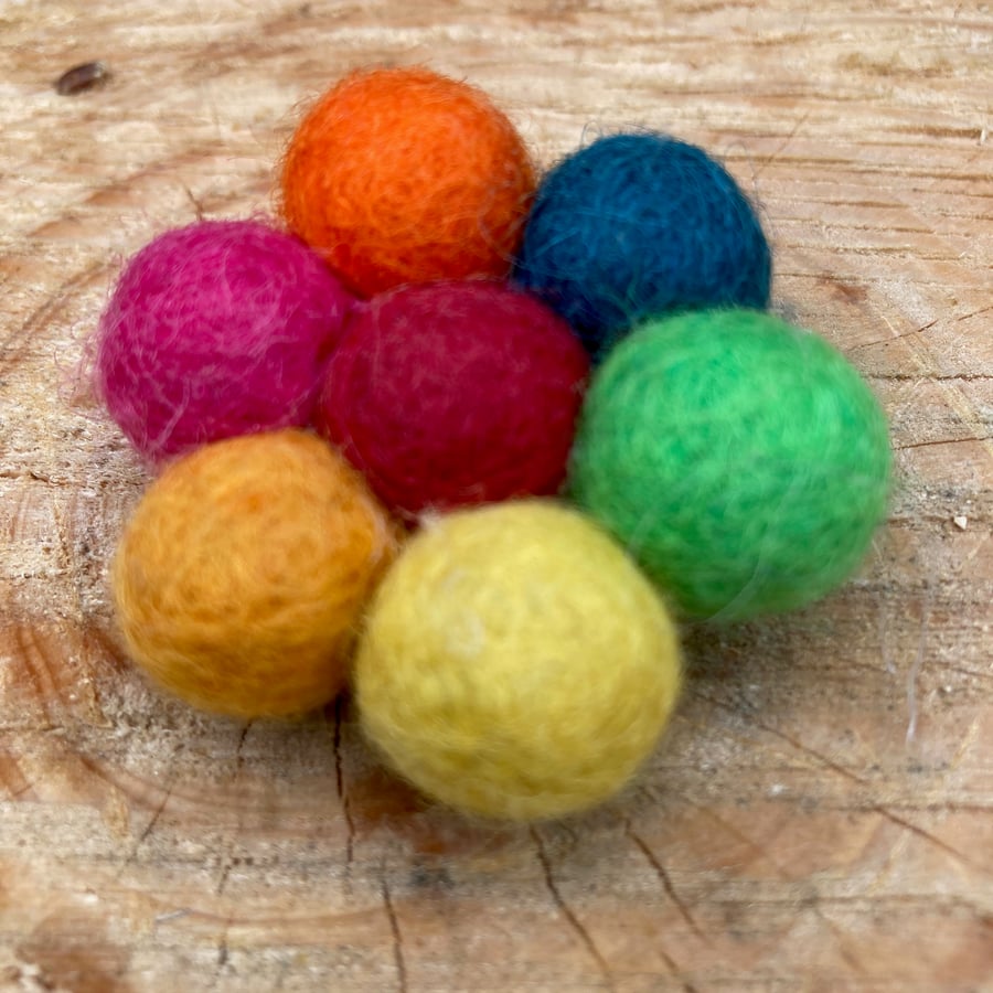 Felt ball flower brooch in bright colours