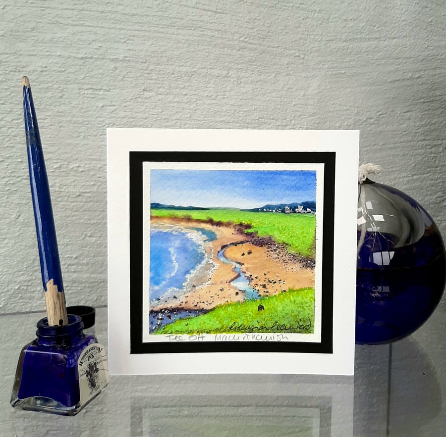 Tee Off Machrihanish Golf Scotland. Handpainted Card For Golfer