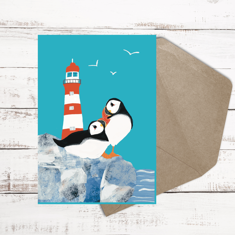 Card Puffin coastal  blank card all occasions