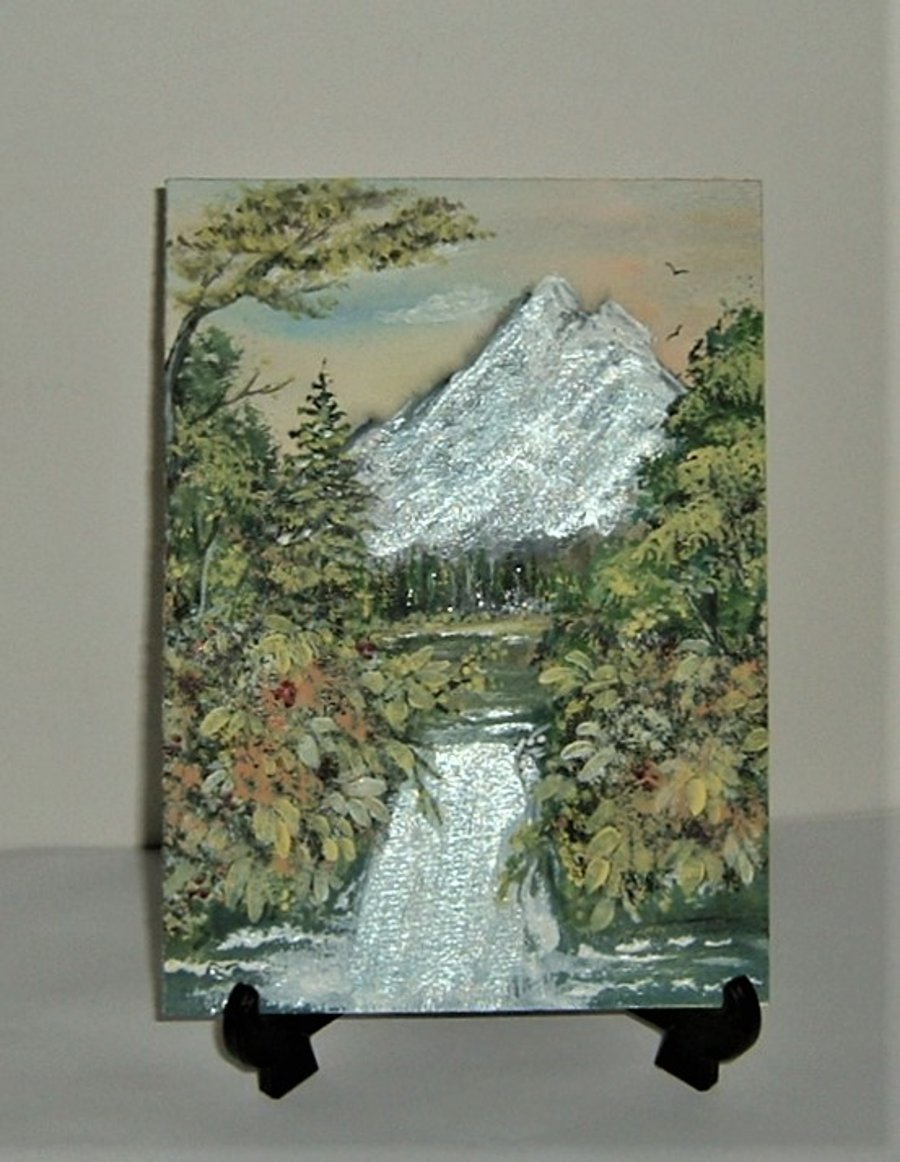 SALE original art mountain waterfall painting ( ref F 519.D1 )