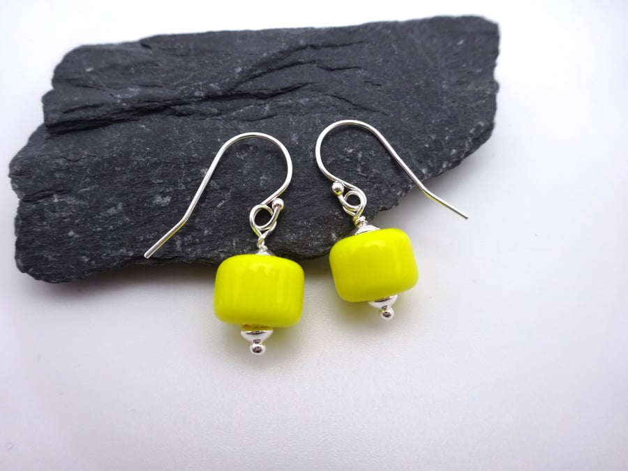 yellow small lampwork glass earrings