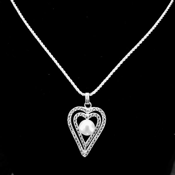 925 Silver Cauliflower 18 inch Chain And Large Topaz & Pearl Heart Pendant 