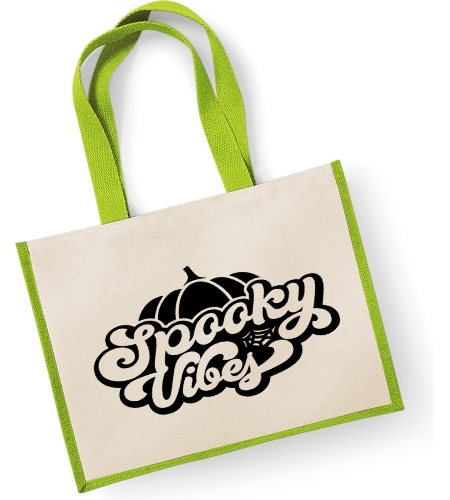 Spooky Vibes Large Jute Bag - Halloween Witch themed