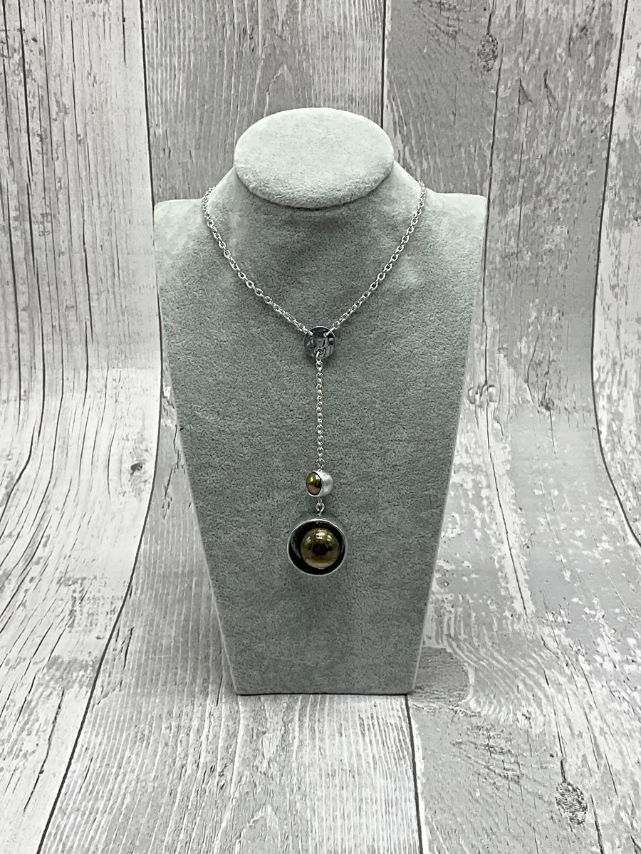 Aluminium Round Tube, Recycled Bronze Beads and Chain Dangle Necklace, Upcycled