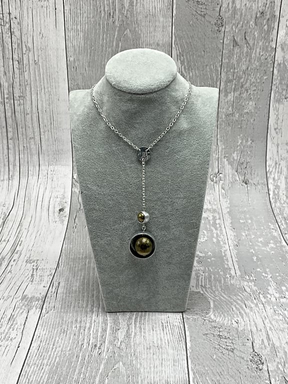 Aluminium Round Tube, Recycled Bronze Beads and Chain Dangle Necklace, Upcycled