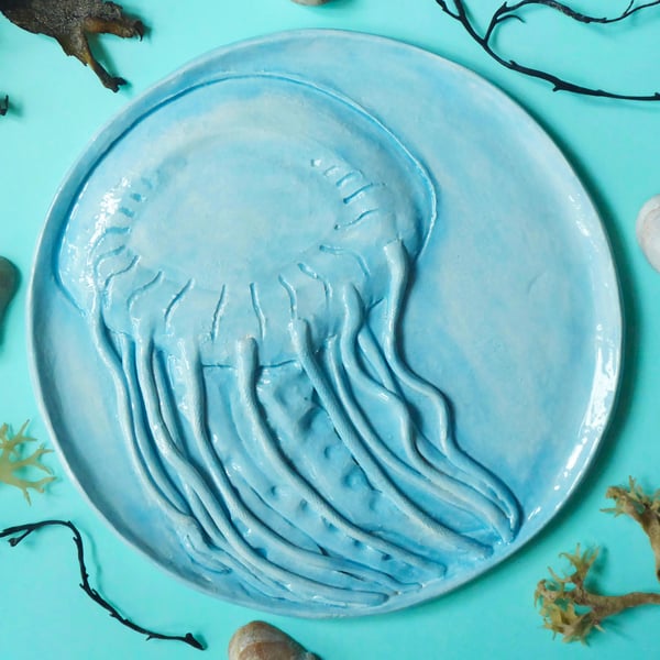 Jellyfish Ceramic Plate - Hand Sculpted