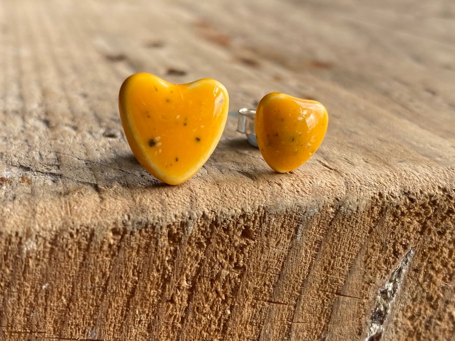 handmade Ceramic Mismatched Heart and Sterling Silver Stud Earrings