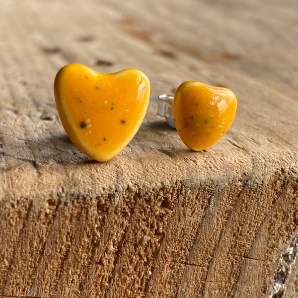 handmade Ceramic Mismatched Heart and Sterling Silver Stud Earrings