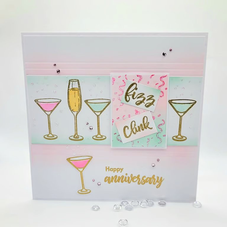 Anniversary Card -  happy anniversary, embossed cards, fizz, clink