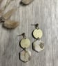 Handcrafted Gold & Beige Hexagon Marble Effect Polymer Clay Earrings - Image 2