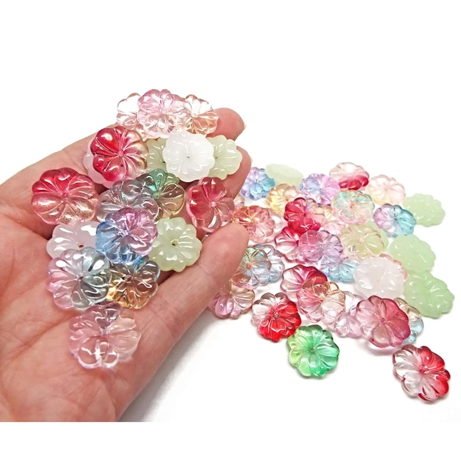 Flatback Flower Beads, Pack of 25 in Mixed Colours, 15x4mm Craft Supplies