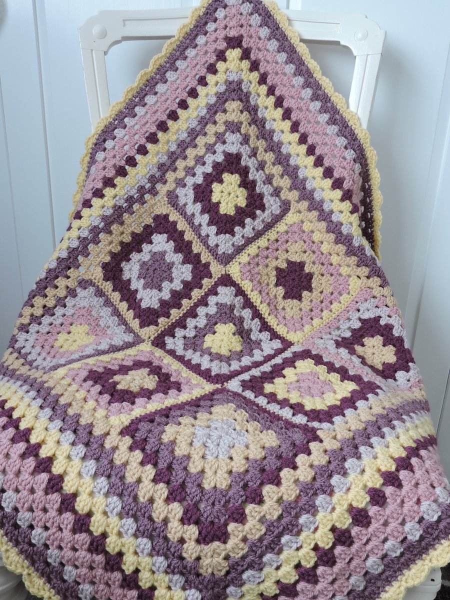 Sale Granny Square Crochet Baby Blanket, Lap Blanket,