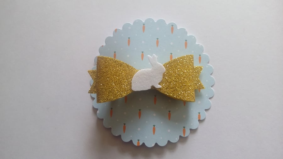 Easter hair bow rabbit crocodile clip glitter bow half price