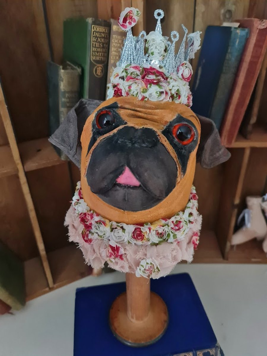 Handmade The little royal pug soft sculpture