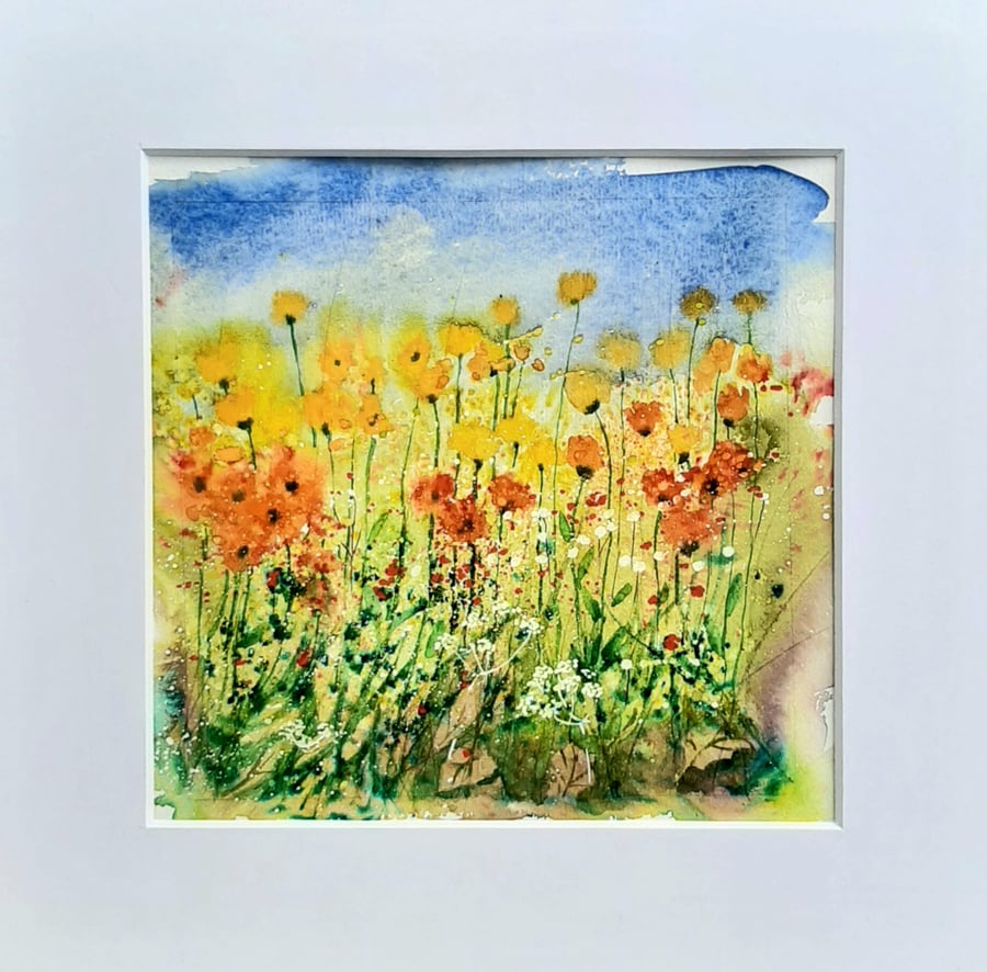 Original Watercolour Painting of  Wildflowers. Ready to Frame. Freepost
