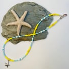 Beachy Pastel Yellow & Turquoise Bead Necklace with Sterling Silver Starfish