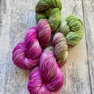 Hand dyed knitting yarn 4 ply Merino & silk 100g  Bumbleblossom