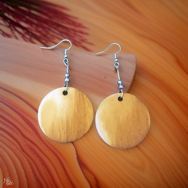 Earrings - Boho style, Dangle, Sealed Alcohol Ink on Wood - Silver Plated