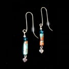 Sterling Silver Imperial Jasper Drop Earrings With Sterling Silver Heart - Gift 