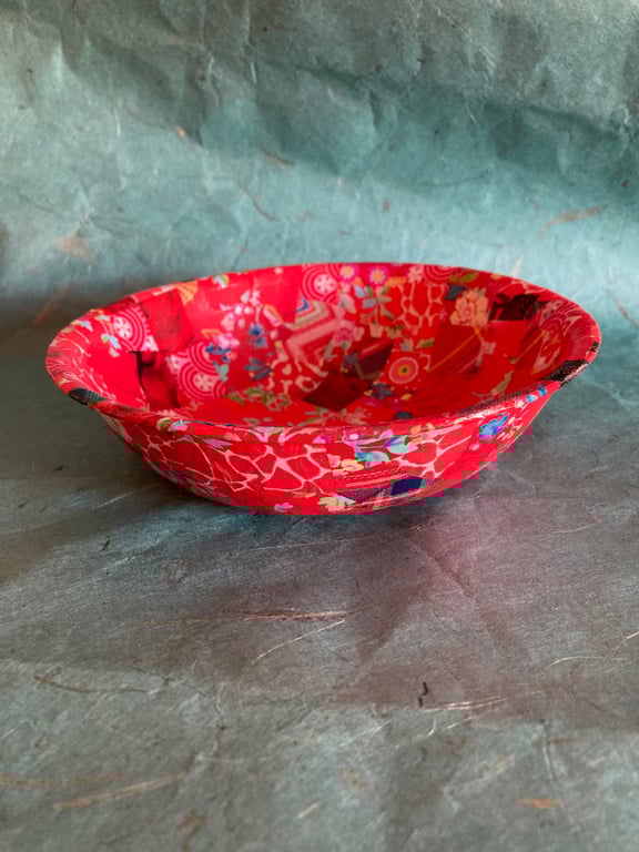 up cycled red decopatch bamboo bowl 