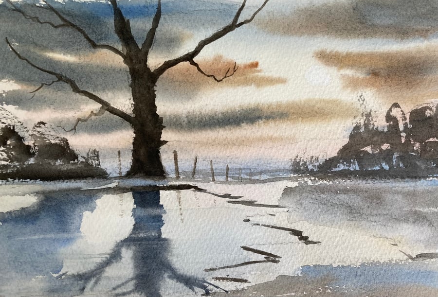 Lonely winter tree (Original Watercolour Painting) watercolor