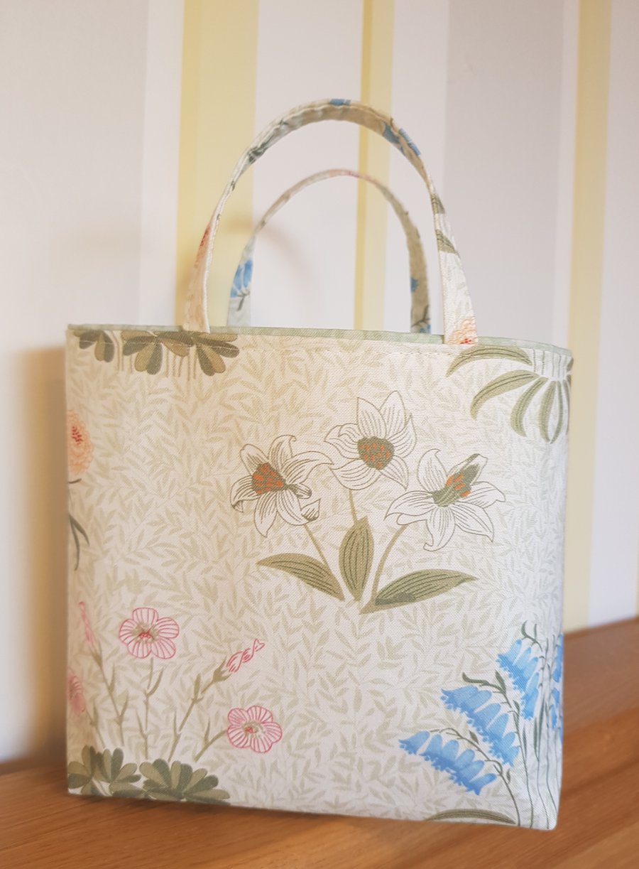 Reusable fabric gift bag: white lilies and blue bells 
