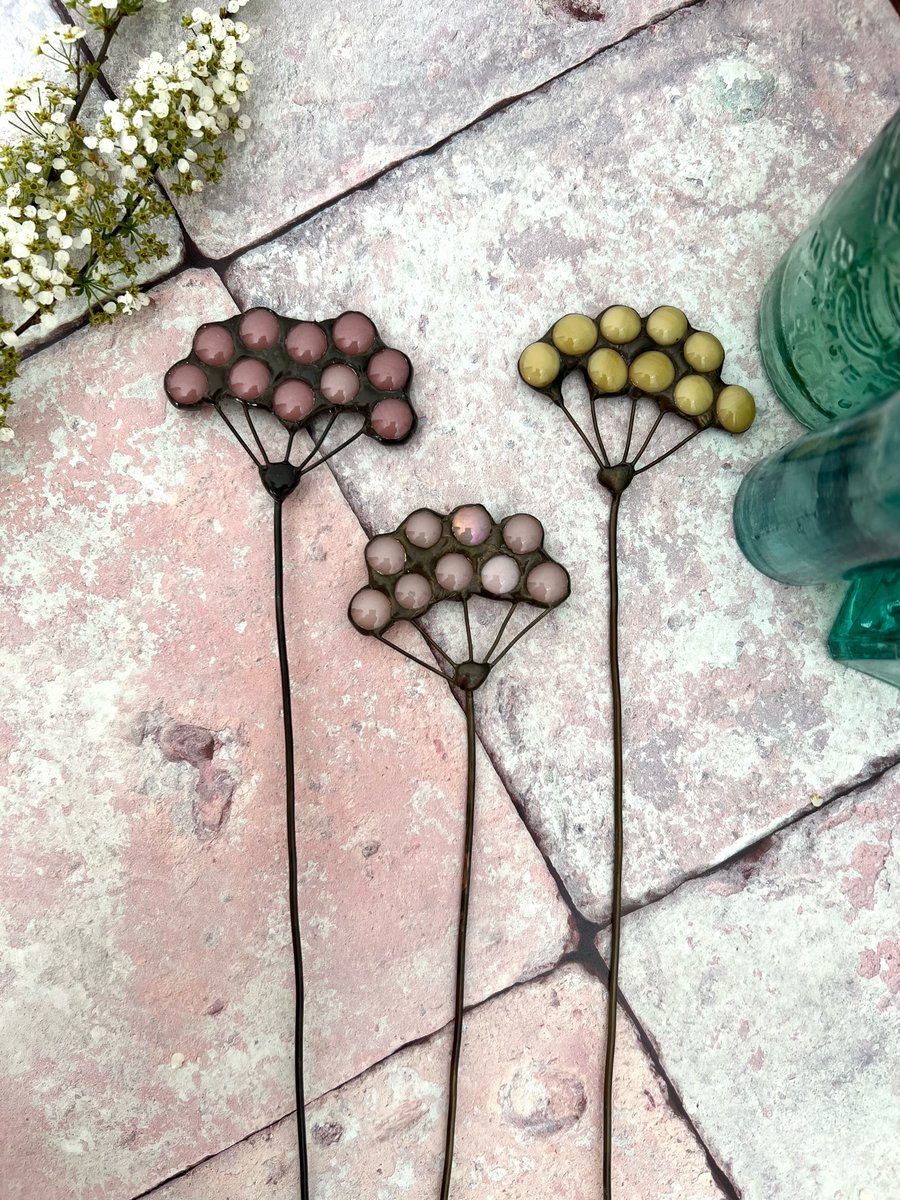 Stained glass flower - handmade pink or yellow wildflower, yarrow