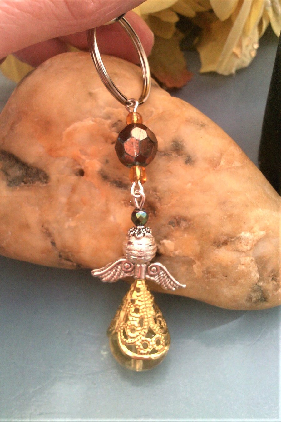 Angel Bag Charm, Yellow Guardian Angel Key Ring, Bag Accesssory