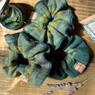 Scrunchie in Hand Dyed & Woven British Wool Green & Yellow Stripe Hair Bobble